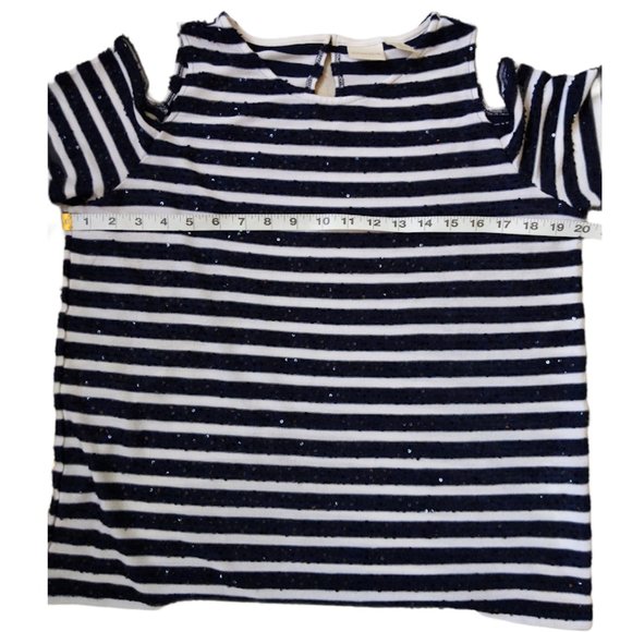 Chico's Cold Shoulder Striped Sequin Top L - Picture 5 of 6